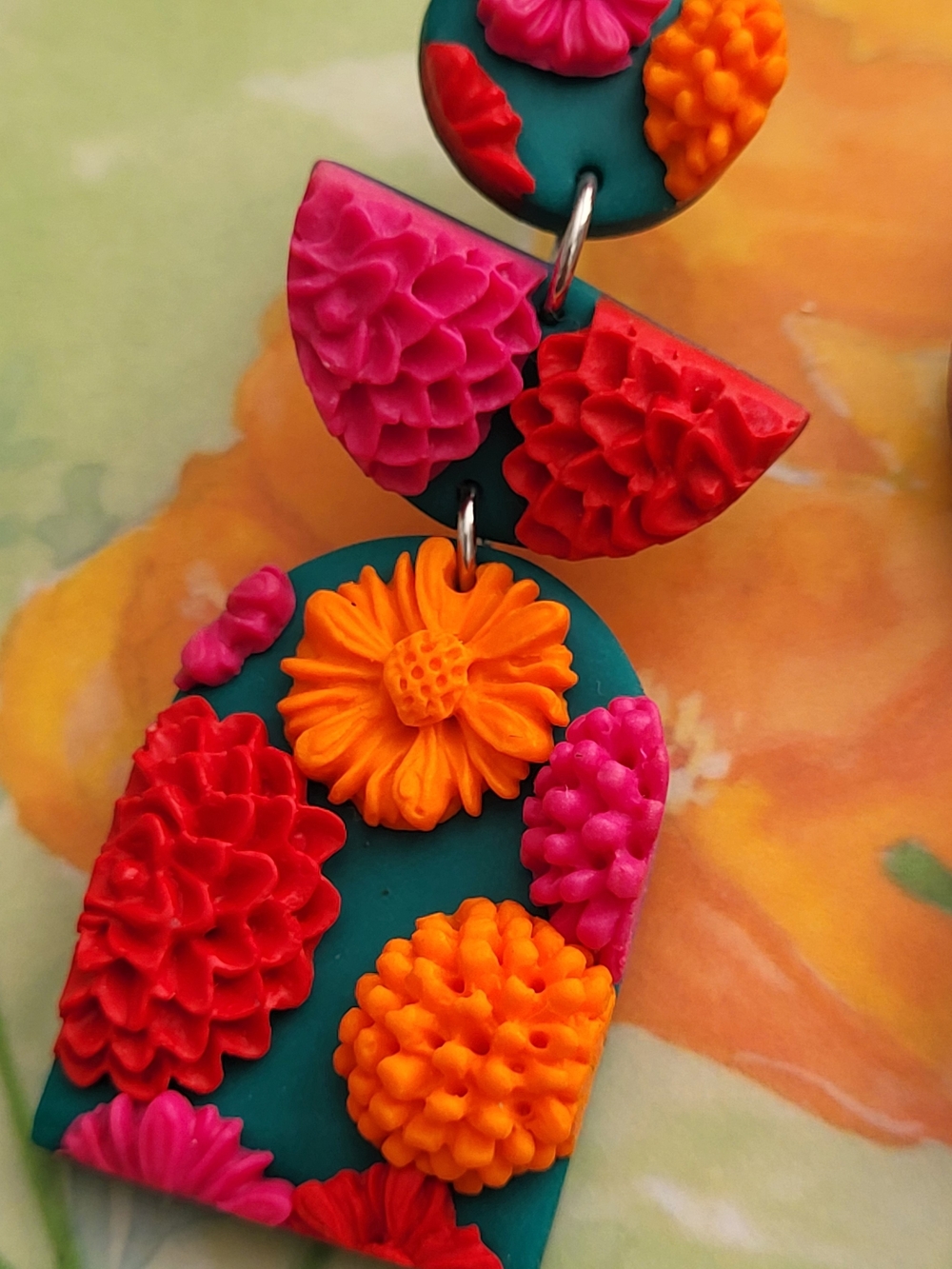 Colorful Handmade Polymer Clay Flower Fiesta Statement Earrings